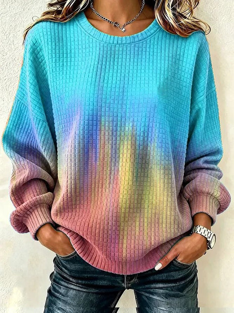 Printed maple leaf tie-dye element round neck shoulder small checkered sweater FF303307