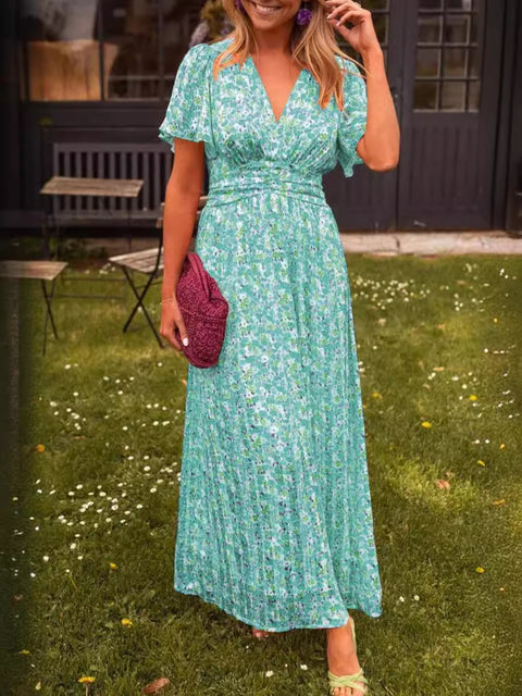 Robe imprimée tempérament à col en V et taille M301307 