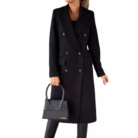 Jacket versatile woolen coat solid color long sleeve double breasted pocket m300579