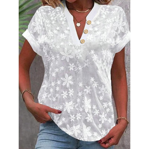 Chemise boutonnée à manches courtes et col montant brodée m301492 