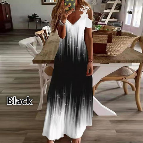 Robe ample imprimée à col en V et bretelles en dentelle pour l'été m301218 