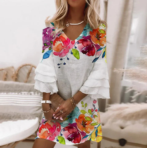 Robe sans manches à col en V, impression numérique 3D m301223 