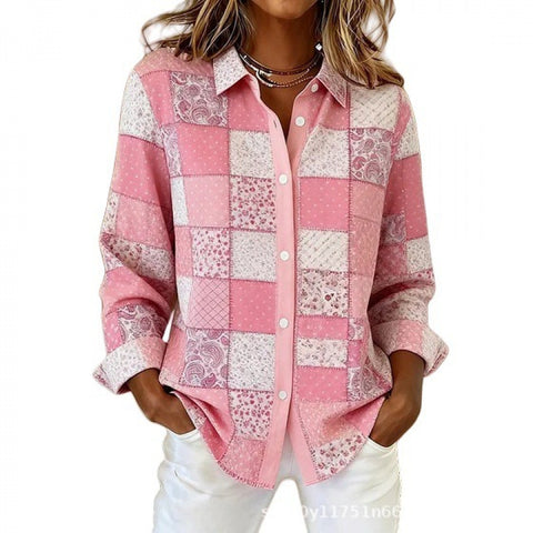Chemise florale pour femme, imprimé floral numérique 3D, rose frais et doux, haut polyvalent m302217