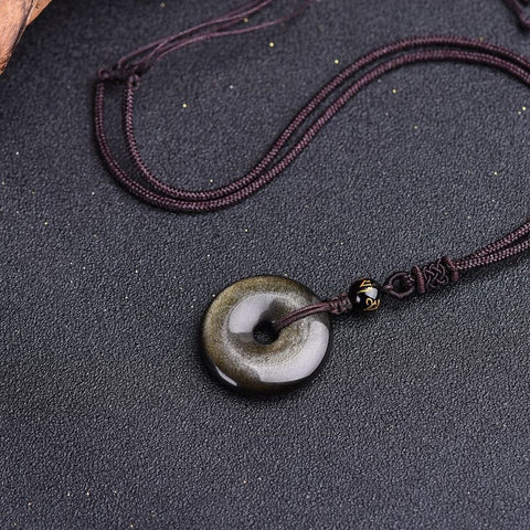 Pendentif de sécurité en obsidienne naturelle, pendentif en jade, collier talisman doré éblouissant pour femme, année natale, m3331250