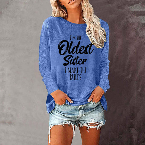 T-shirt ample à manches longues et col rond pour femme, imprimé commerce extérieur, M300920 