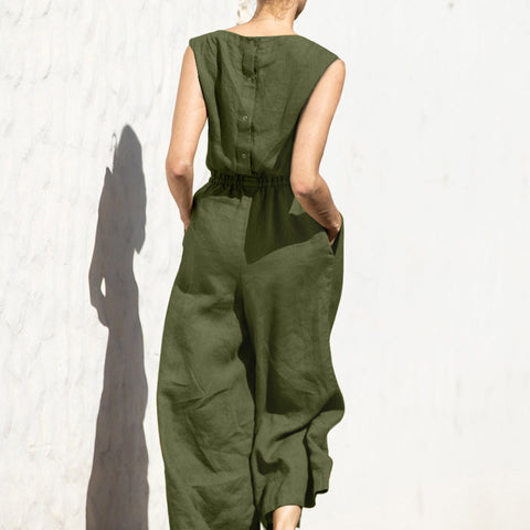 Summer solid color high waist sleeveless trousers women's fashion casual loose temperament jumpsuit m301893