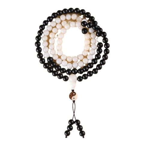 Bracelet chapelet taoïste en perles d'ébène blanc Bodhi, 108 perles Hunyuan, m3331295