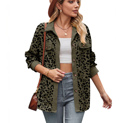 Veste chemise boutonnée à manches longues et imprimé léopard m300523 