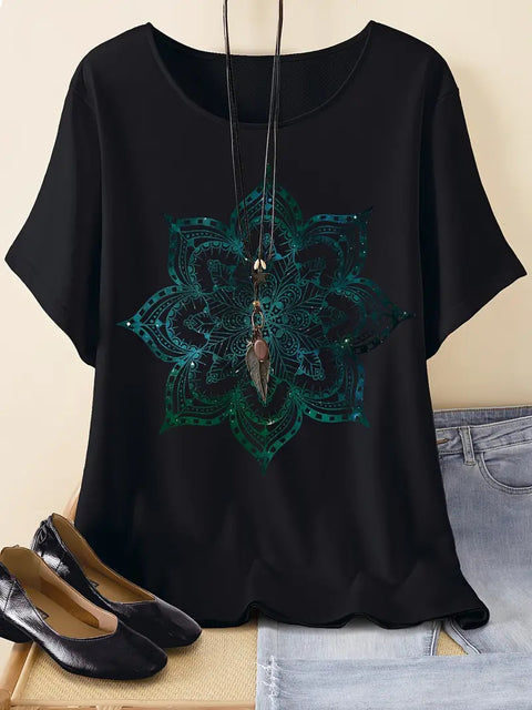 Kurzarm-T-Shirt aus Baumwolle mit Retro-Print im Frühjahr, neues, vielseitiges Rundhals-Shirt mit Bodenbildung m301287 