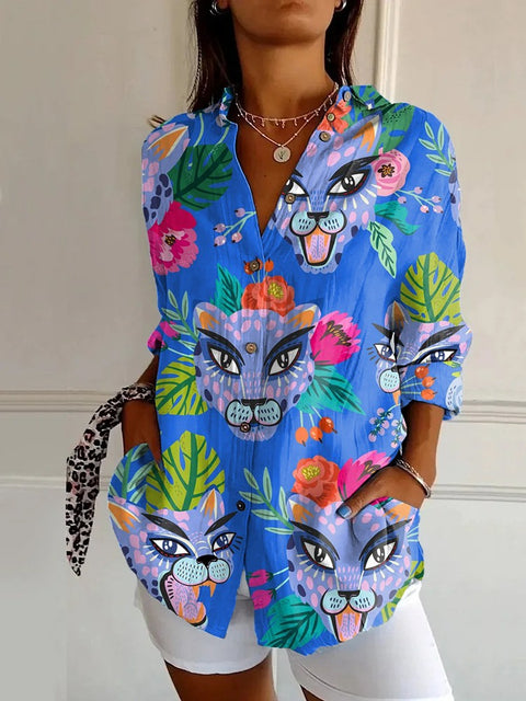 Chemise à manches longues tendance été, motif floral imprimé 3D, chemise m301226 