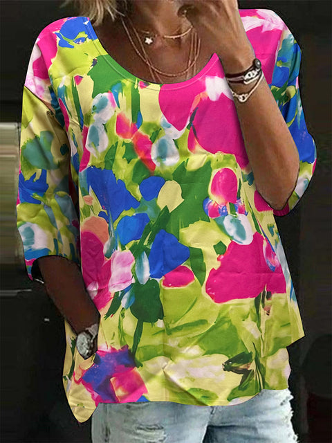 Chemise ample décontractée à col ras du cou et imprimé floral tendance m300407 