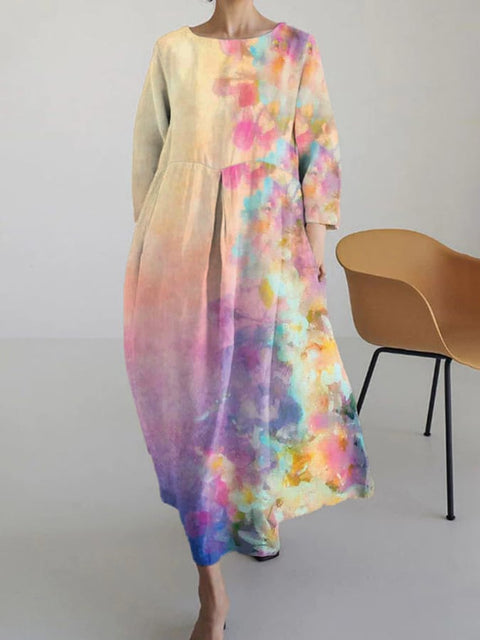Lockeres, modisches Premium-Kleid mit Rundhalsausschnitt und langen Ärmeln und Aufdruck m301044