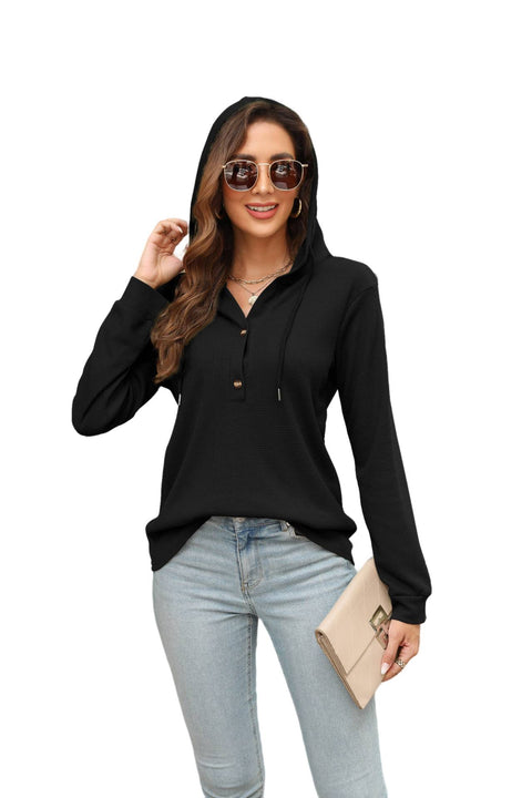 Waffel-T-Shirt mit Trägern und Kapuze, langärmlig, Damen, m300547 