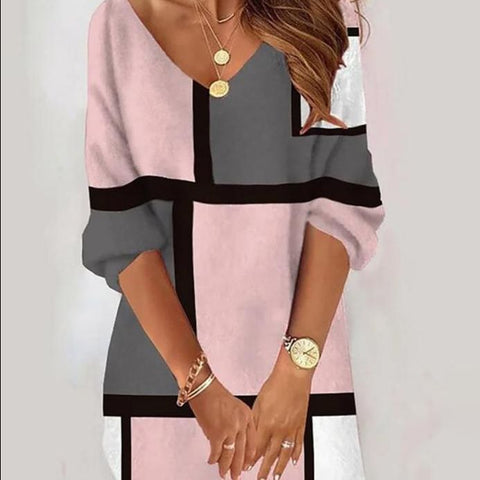 Robe décontractée à col en V pour femme, imprimée, m300735 