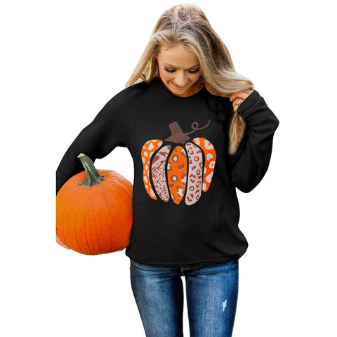 Abschnitt Kürbis-Print Langarm-Top Damen Kapuzenpullover m300640 