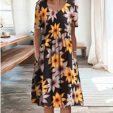 Nouvelle robe décontractée à manches courtes et col ras du cou imprimée m300930 
