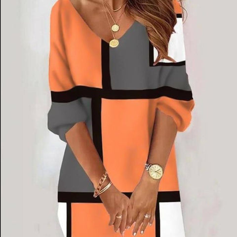 Robe décontractée à col en V pour femme, imprimée, m300735 