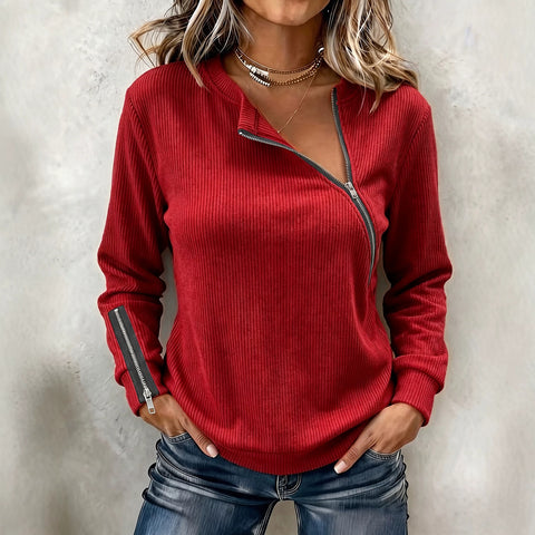 Autumn and winter urban style temperament pullover zipper crew neck loose women's long-sleeved top FF303408