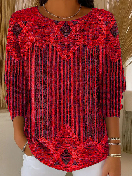 Haut à manches longues décontracté à col rond pour femme, impression numérique 3D m302157
