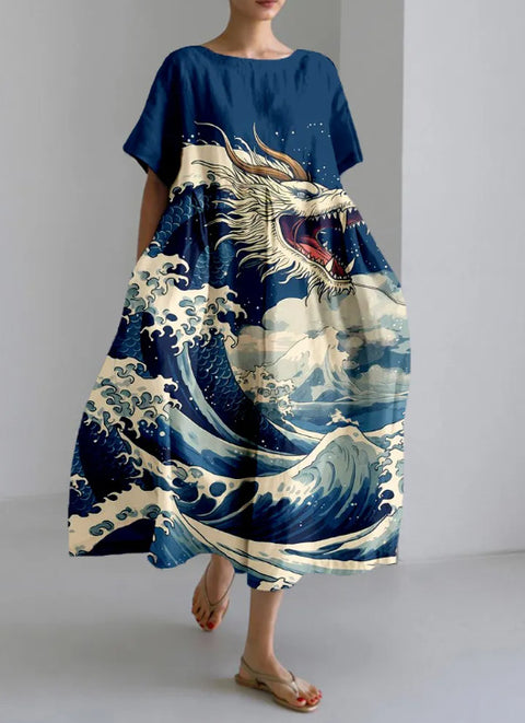 Robe longue ample à imprimé floral rétro pour femme m300916 