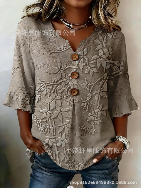 Haut cardigan à boucle et manches longues pour femmes, imprimé floral numérique 3D m302703