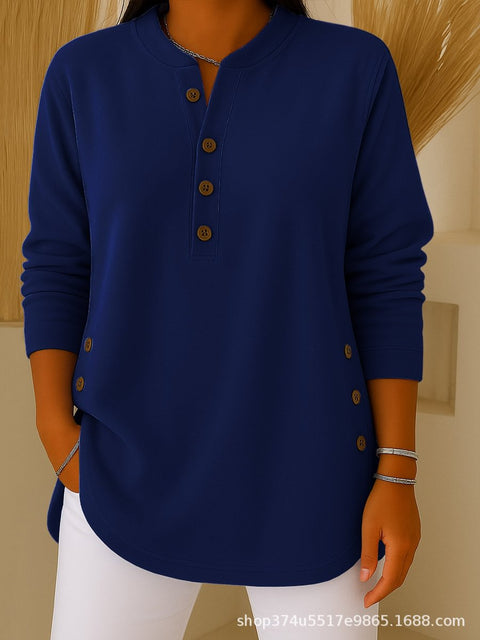 V-neck button solid color knitted long-sleeved top T-shirt m302230