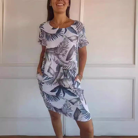 Robe ample à col rond et manches courtes imprimée m300103 