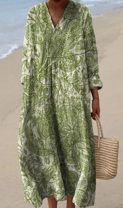 Robe décontractée à manches imprimées en 3D pour femme, motif floral, m301071