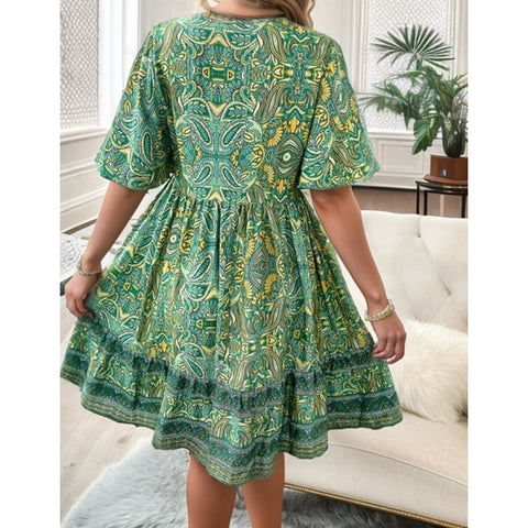 Robe décontractée à col en V imprimée pour les vacances de printemps et d'été M300211 