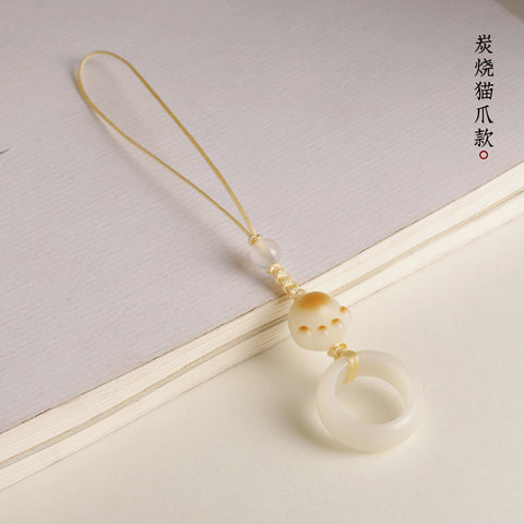Anneau de course en jade blanc Bodhi racine chaîne de téléphone portable tissé à la main mignon Dongling jade porte-clés pendentif m3331261 