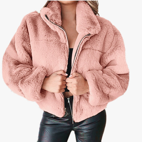 Cardigan zippé en fausse fourrure de lapin pour femme, veste chaude en peluche, automne et hiver, m300353
