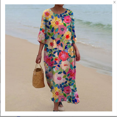 Robe longue à col ras du cou pour femme, imprimée, décontractée, tendance, m301059