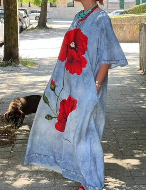 Robe longue ample à imprimé floral rétro pour femme m300916 