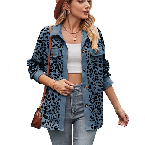Veste chemise boutonnée à manches longues et imprimé léopard m300523 