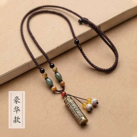 Peut être ouvert pour emballer des choses Collier en laiton rétro avec pendentif en chaîne de pull, pendentif tibétain polyvalent m3331270 