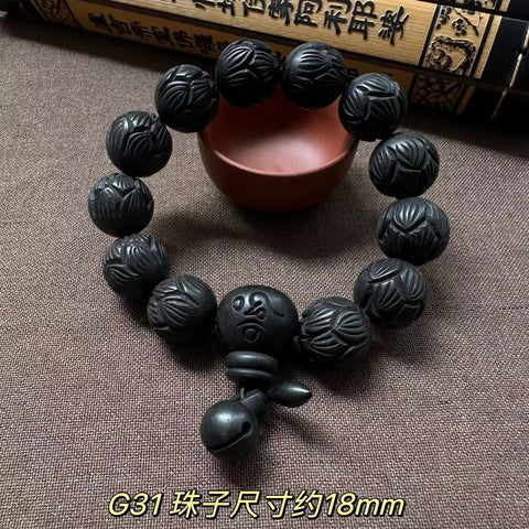 Bracelet de perles de Bouddha en jujube frappé par la foudre, bracelet Wenwan en bois gravé de perles de main de mantra à six caractères m3331239