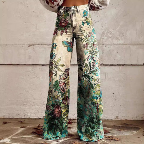 3D heat transfer flared pants simulation denim trousers loose pants m301550