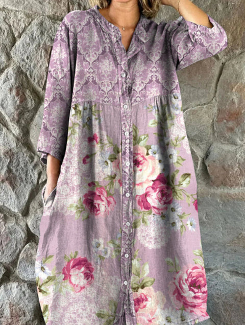 Robe chemise ample à col ras du cou et manches longues pour femme, imprimée, de qualité supérieure, m301050