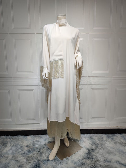 Robe de soirée haute couture à manches chauve-souris et pompons pour femme m301183 