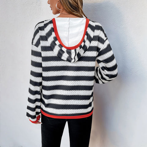 Schwarz-weiß gestreiften pullover herbst neue pullover mit kapuze casual vielseitig pullover frauen m300813 