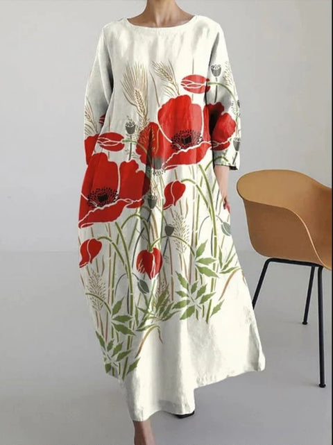 Robe longue ample à imprimé floral rétro pour femme m300916 