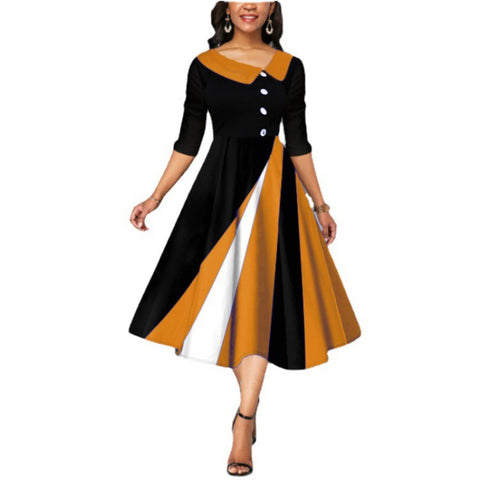 Robe longue à manches cinq-quarts et boutons imprimés en 3D m300864 