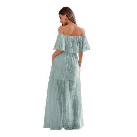 Robe longue décontractée simple à épaules dénudées, semi-transparente, coupe slim m301413 