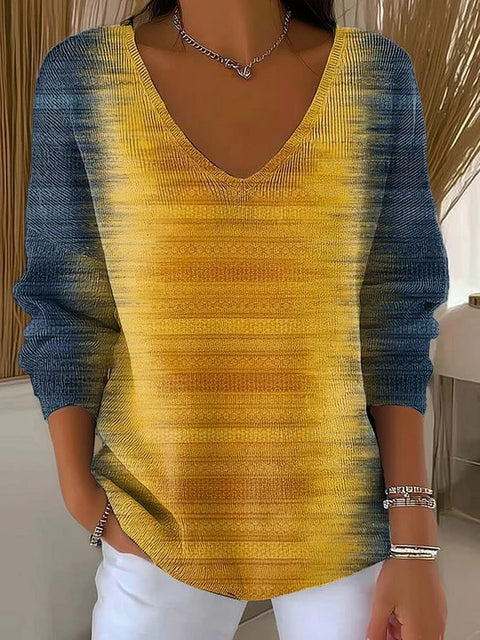 Shoulder V-Neck Long Sleeve Pullover 3D Digital Printing Women's Top T-Shirt m302616