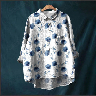 Chemise à manches longues en lin et bambou, à revers, polyvalente et tendance, m301040