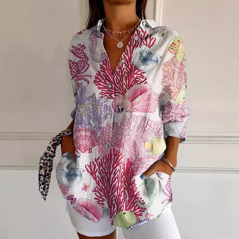 Chemise à manches longues tendance été, motif floral imprimé 3D, chemise m301226 