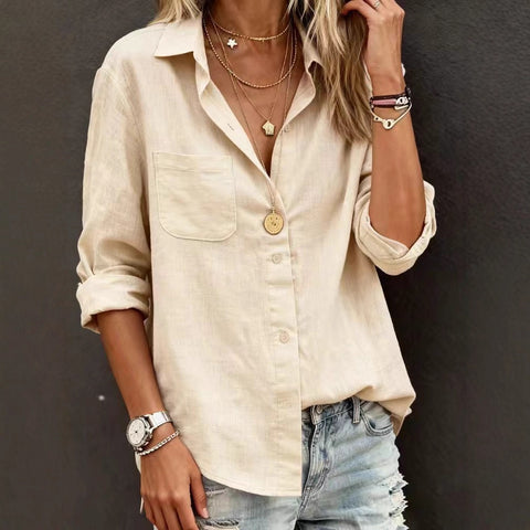 Casual long-sleeved regular cardigan multi-color cotton top shirt m302439
