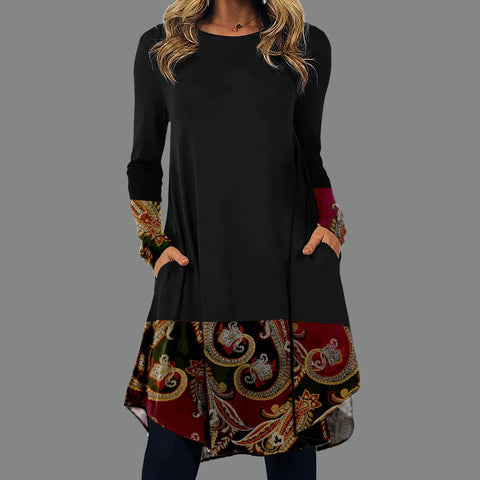 Color Block Round Neckline Long Sleeve Above Knee A line Dress m161512287 (5829267)