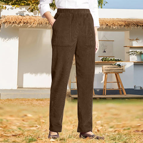 Women's solid color elastic waist striped straight casual pants women's m301568