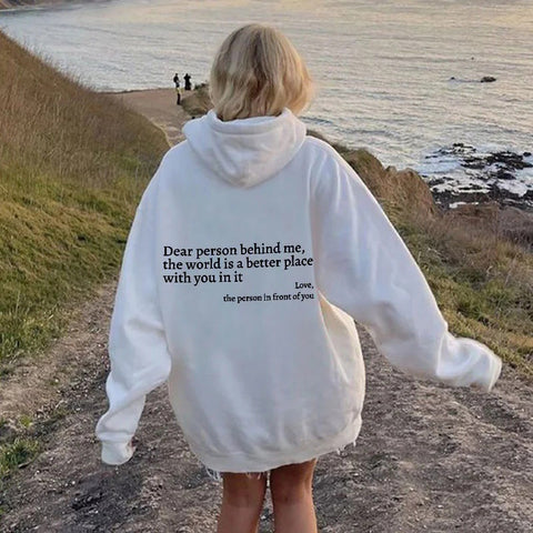 Women's fleece sweater plain letter print kangaroo pocket drawstring print hoodie m301967